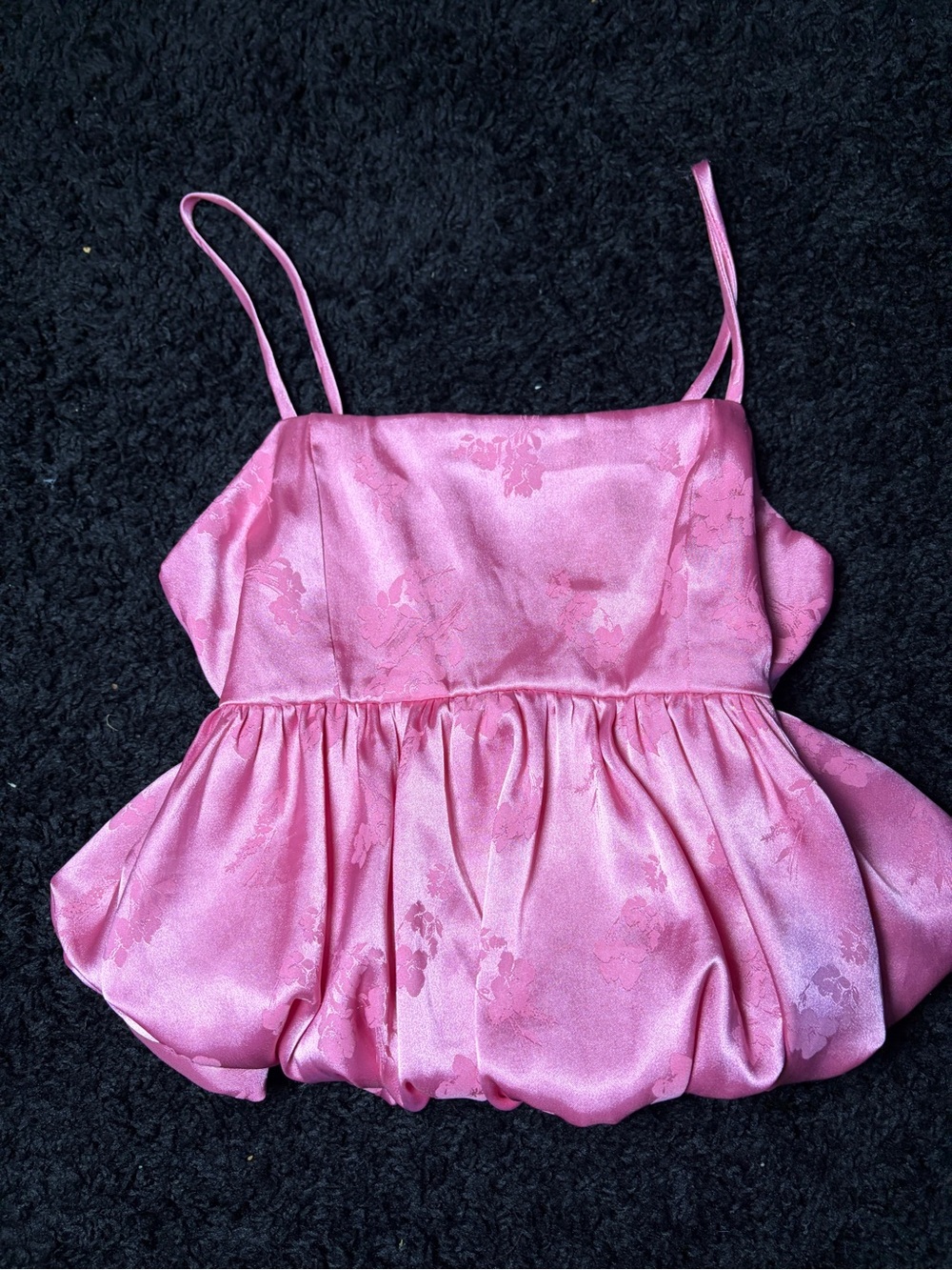 Altar'd State Pink Floral Satin Bubble Hemmed Tank